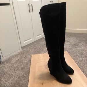 Knee high faux suede boots